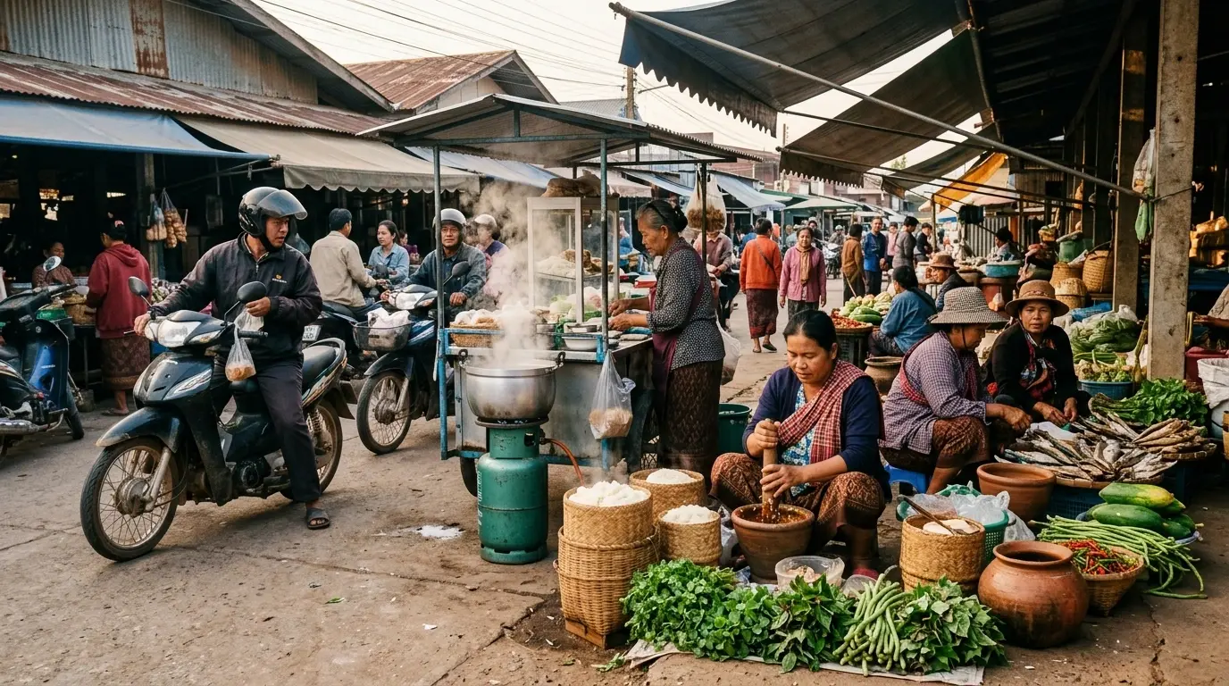Isan Morning Market Life in Amnat Charoen, Amnat Charoen, Thailand