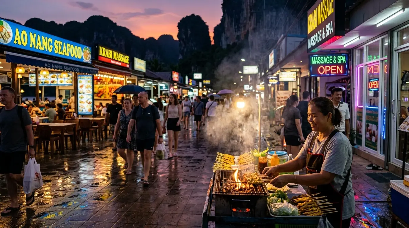 Beach Promenade Evening Scene in Ao Nang, Krabi, Thailand
