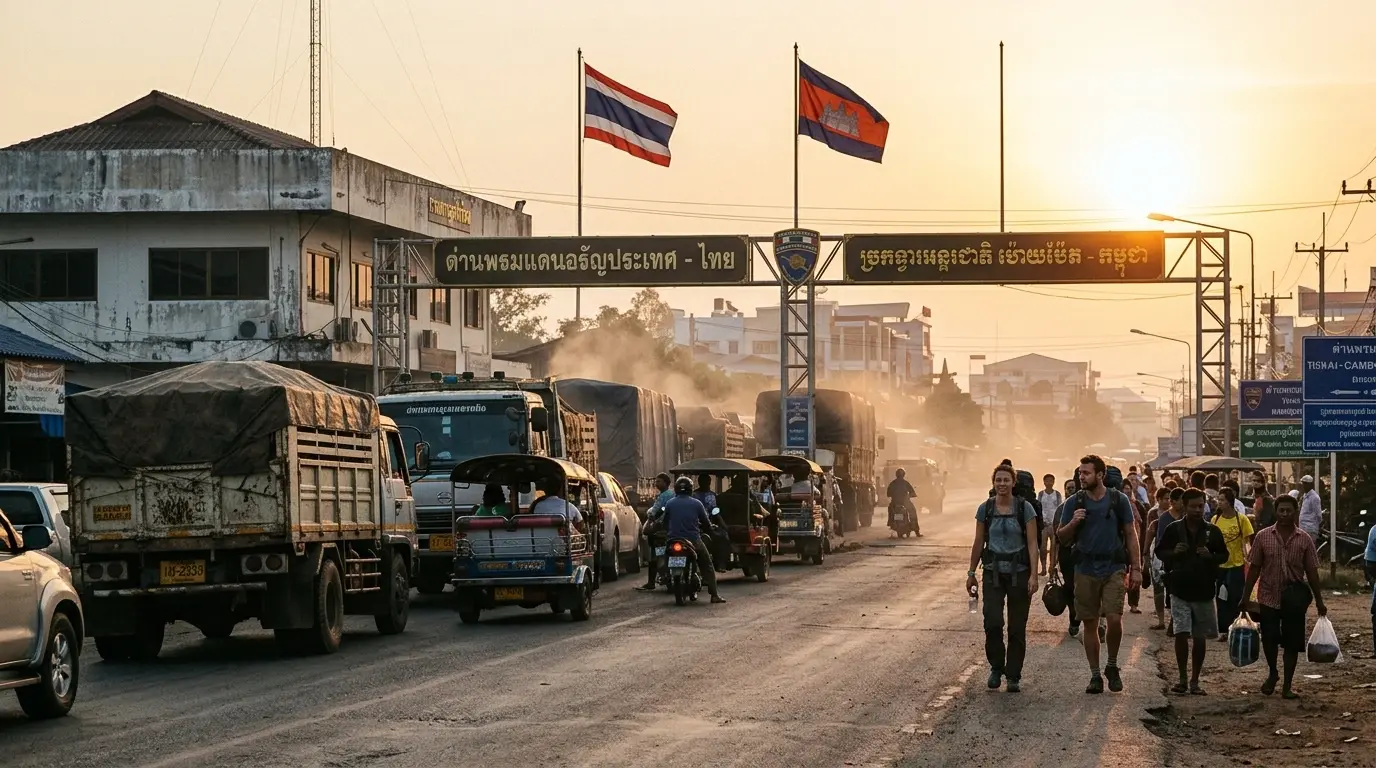Border Crossing at Dawn in Aranyaprathet, Sa Kaeo, Thailand