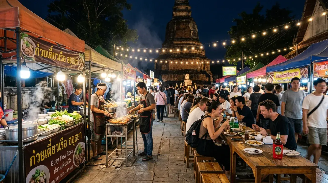 Ayutthaya Night Market by the Ruins in Ayutthaya, Phra Nakhon Si Ayutthaya, Thailand