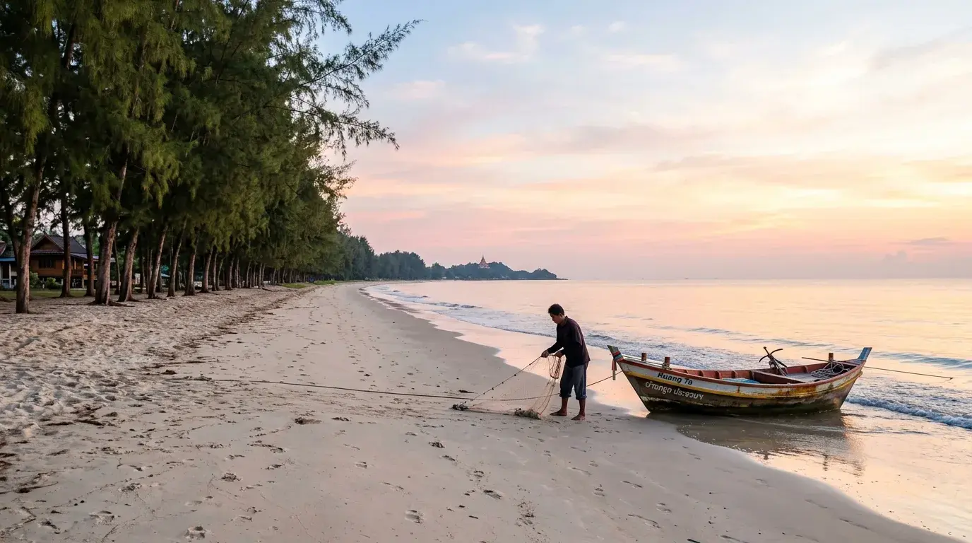 Quiet Gulf Beach Morning in Ban Krut, Prachuap Khiri Khan, Thailand
