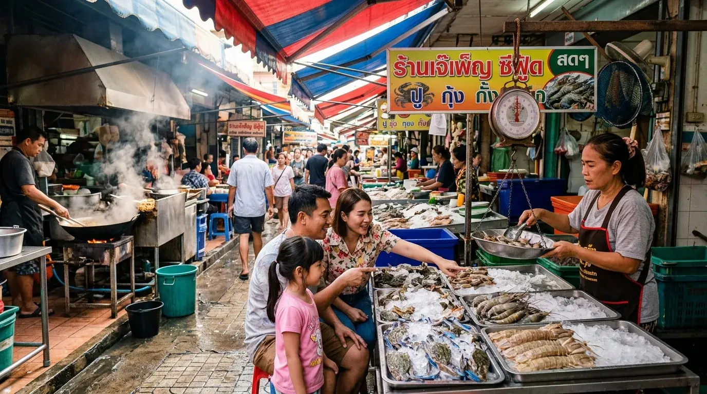 Seafood Market Street in Ban Phe, Rayong, Thailand