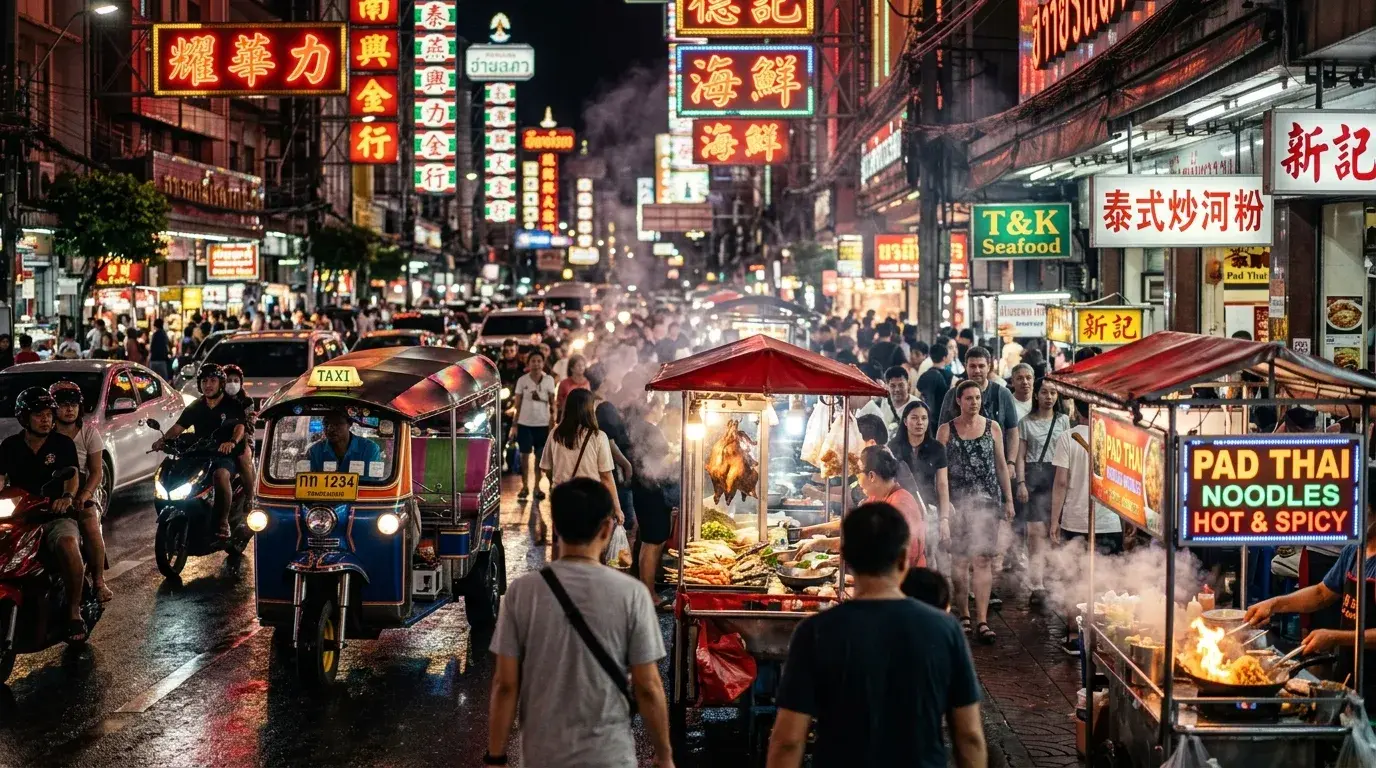 Yaowarat Chinatown Street Food at Night in Bangkok, Bangkok, Thailand