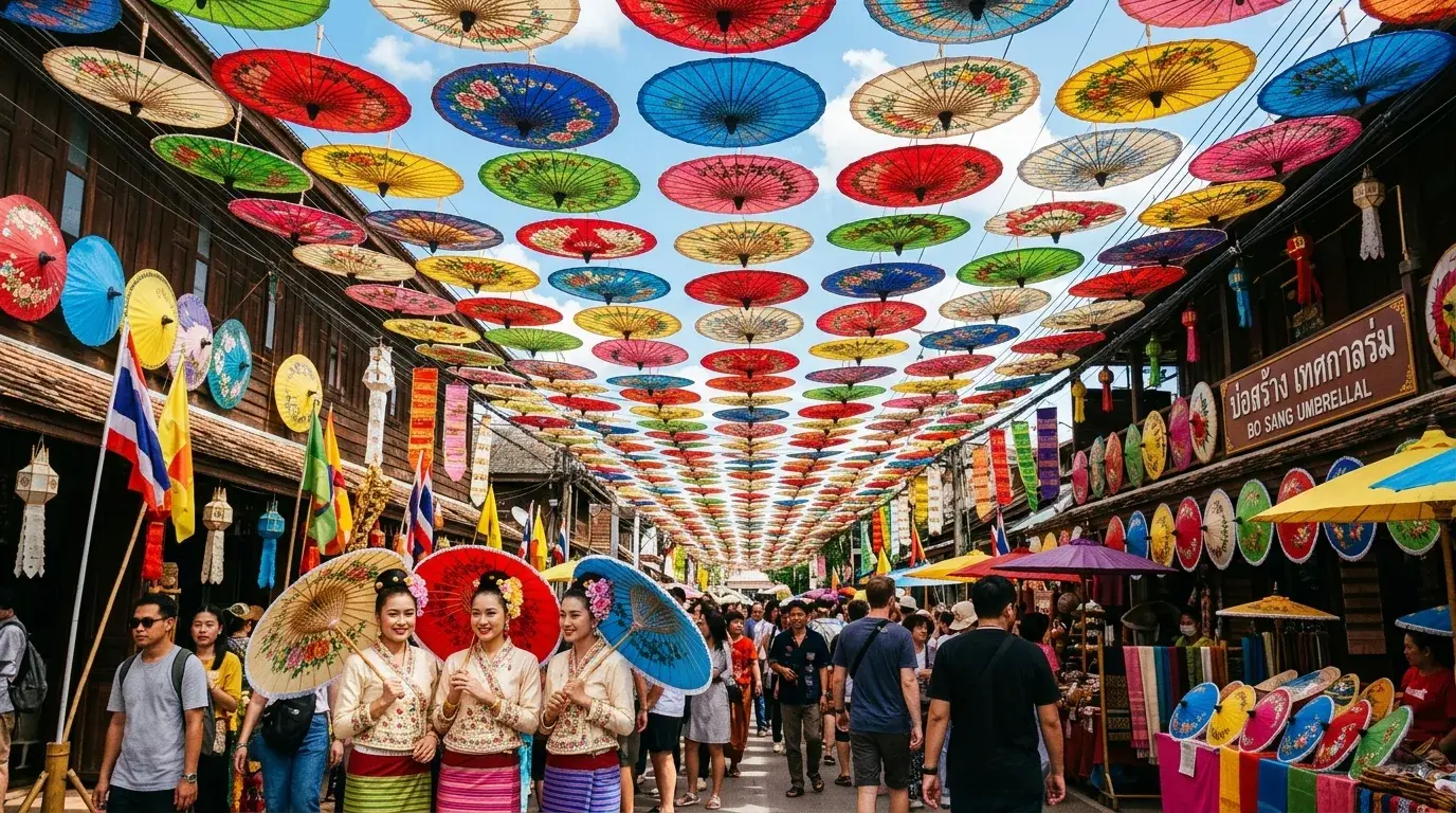 Umbrella Festival Street in Bo Sang, Chiang Mai, Thailand