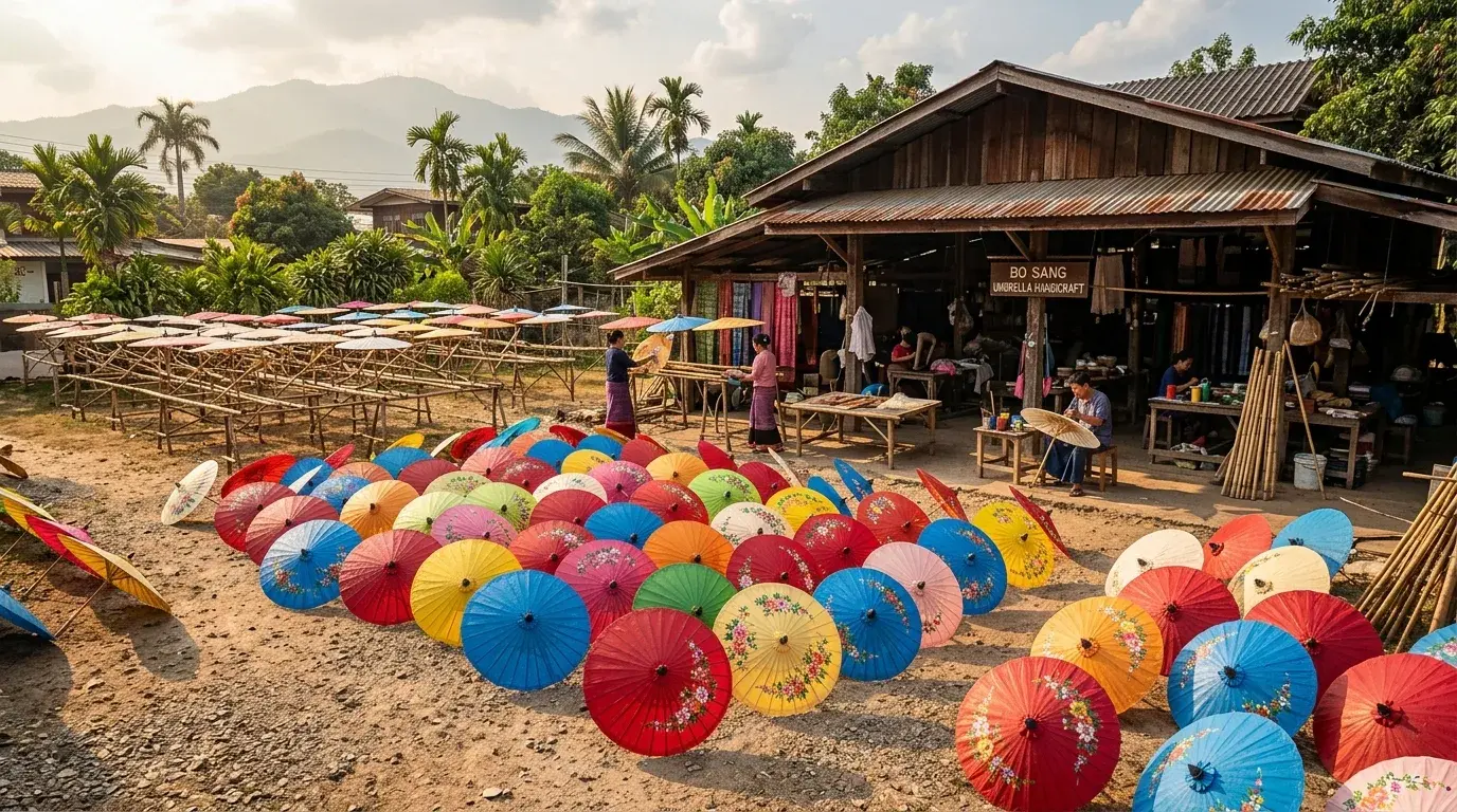Parasols Drying in the Sun in Bo Sang, Chiang Mai, Thailand
