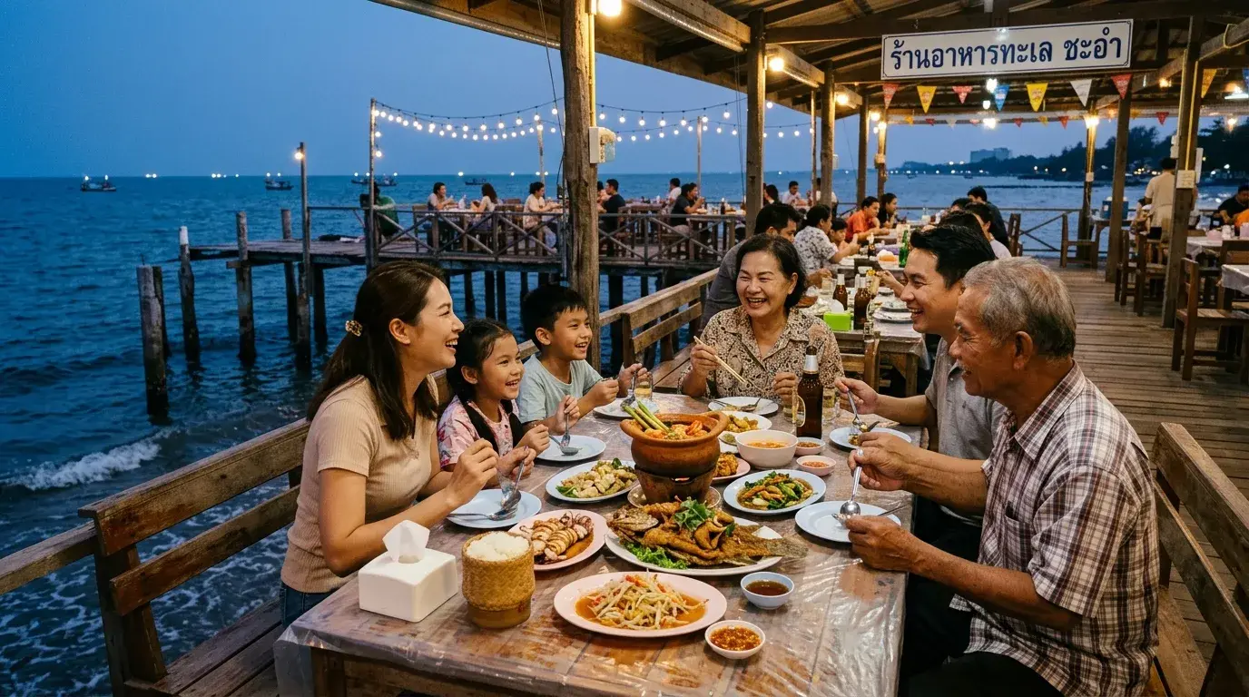 Seafood Pavilion Over the Water in Cha-Am, Phetchaburi, Thailand