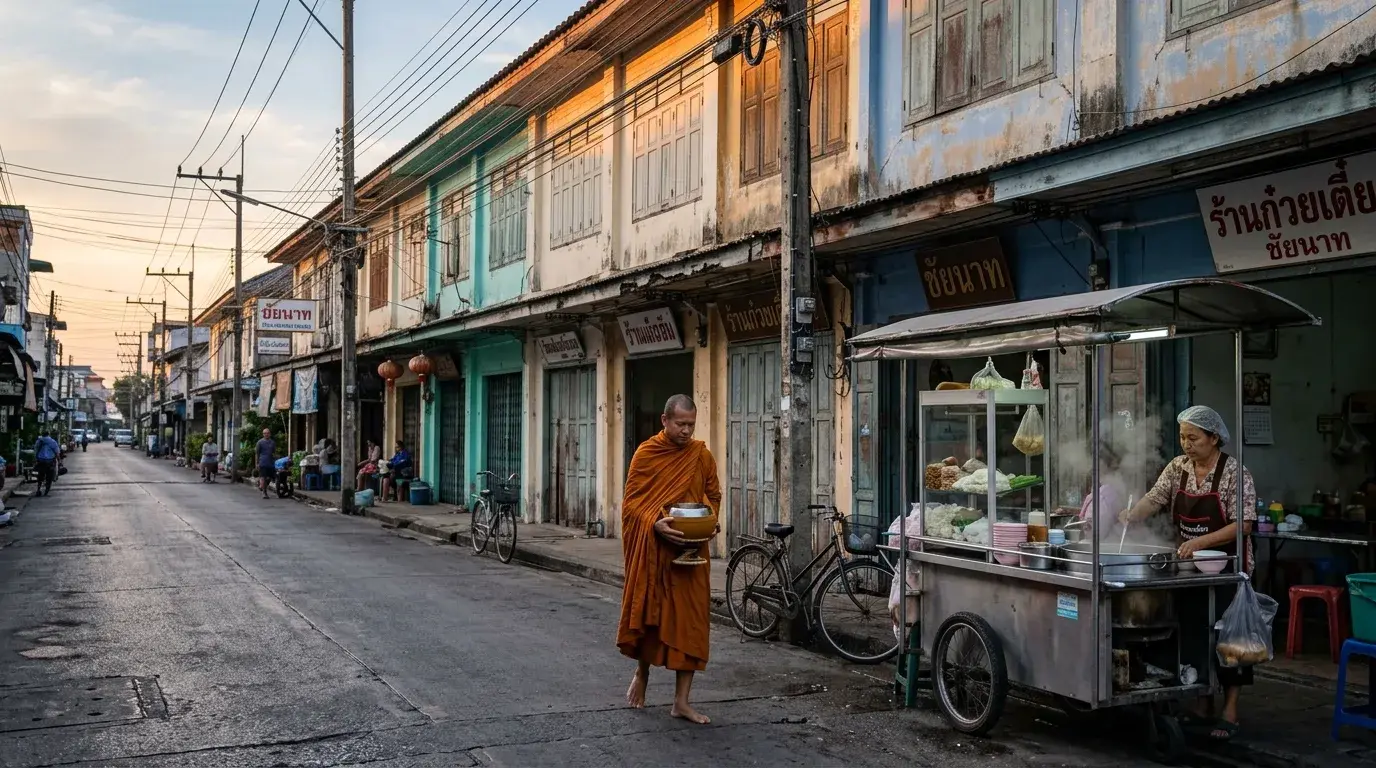 Quiet Central Plains Town at Dawn in Chainat, Chainat, Thailand