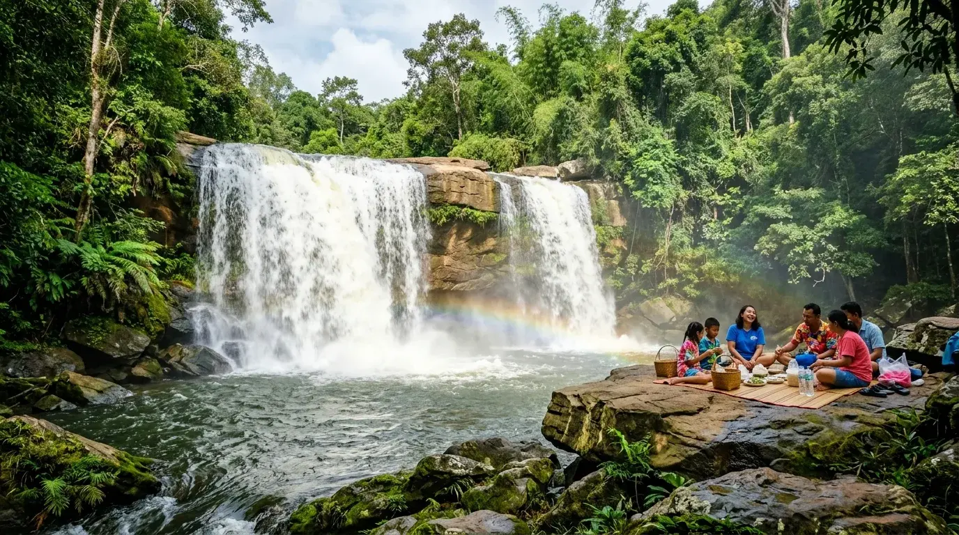 Tat Ton Waterfall in the Rainy Season in Chaiyaphum, Chaiyaphum, Thailand