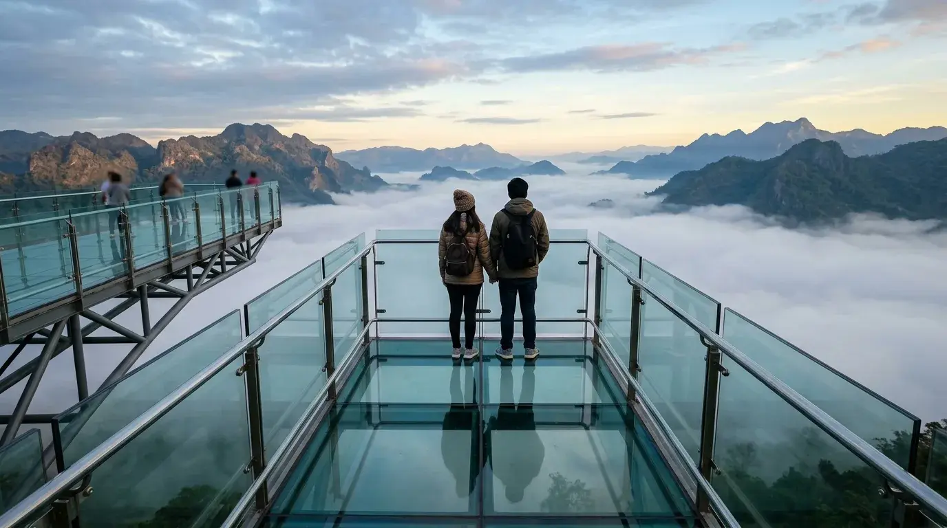 Skywalk and River Mist in Chiang Khan, Loei, Thailand