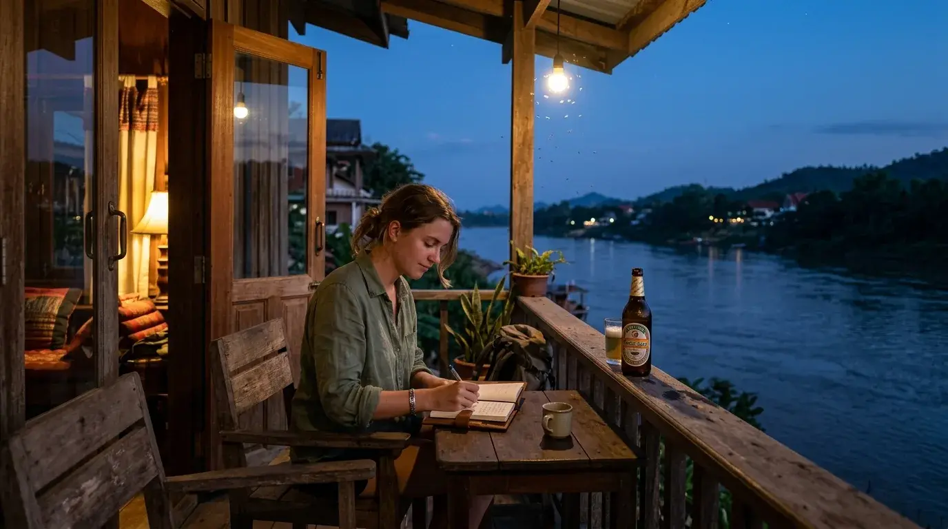 Riverside Guesthouse Evening in Chiang Khong, Chiang Rai, Thailand