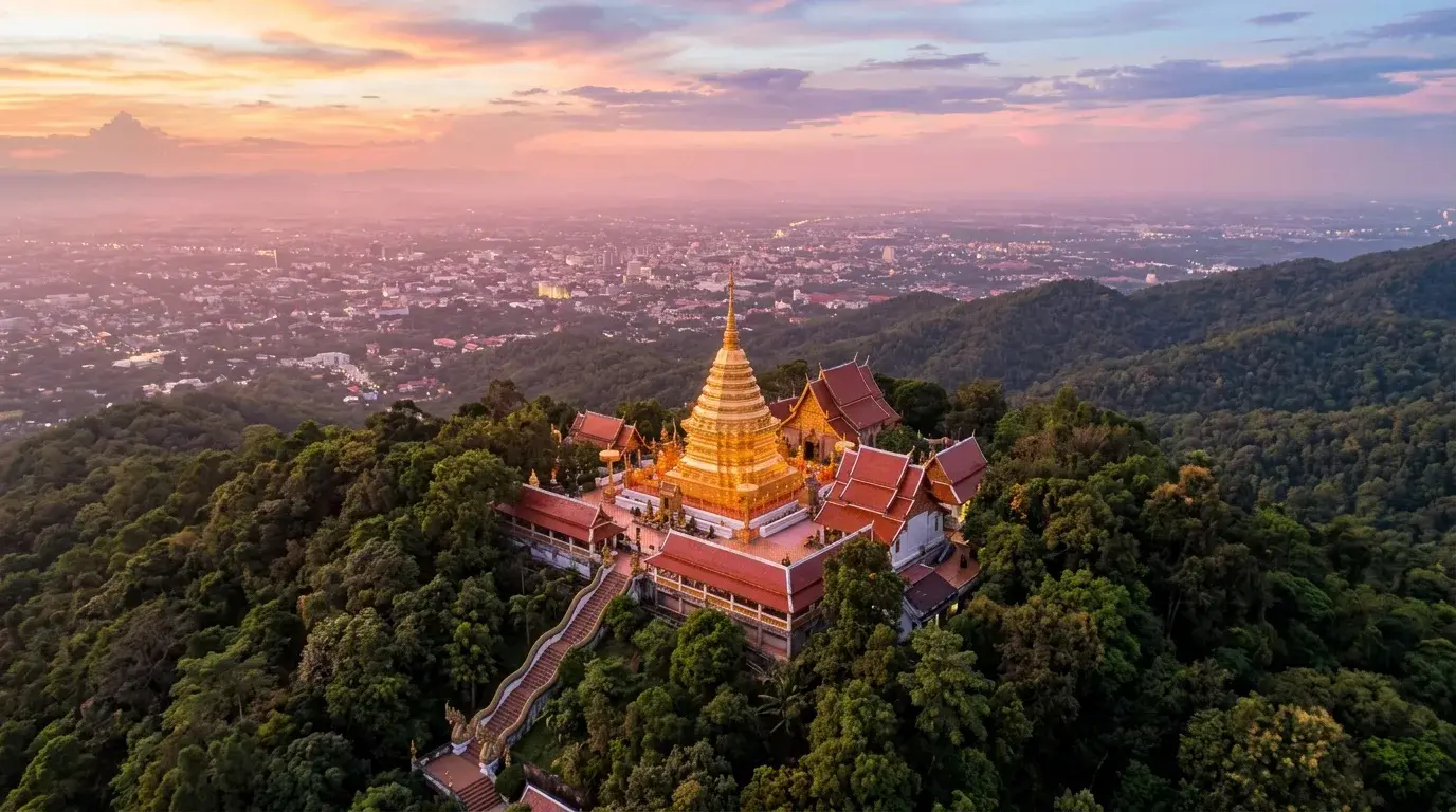 Doi Suthep Mountain Temple Viewpoint in Chiang Mai, Chiang Mai, Thailand
