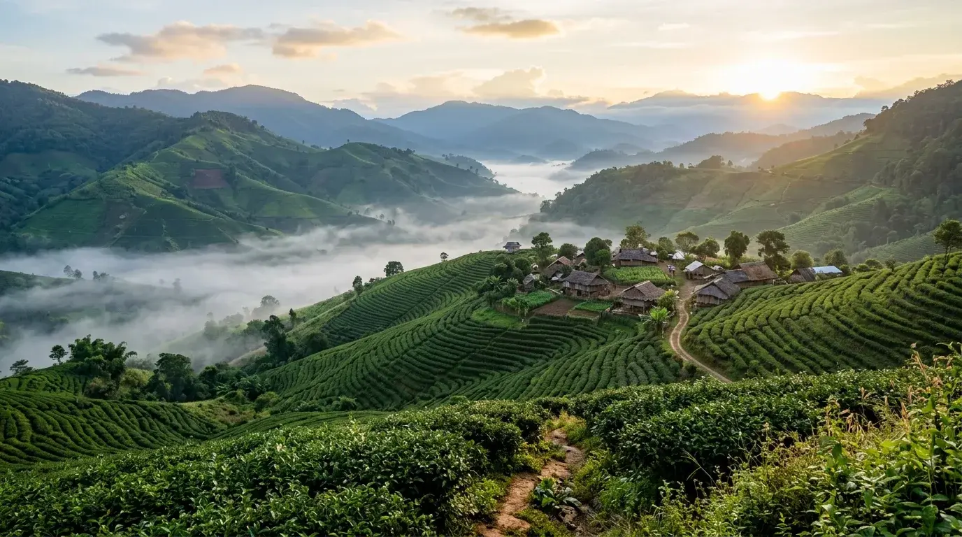 Doi Tung Hilltribe Mountain Morning in Chiang Rai, Chiang Rai, Thailand