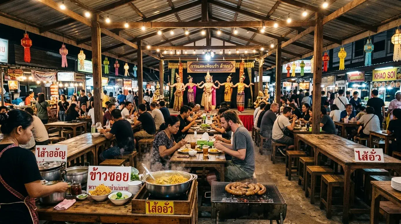 Night Bazaar Lanna Food Stalls in Chiang Rai, Chiang Rai, Thailand