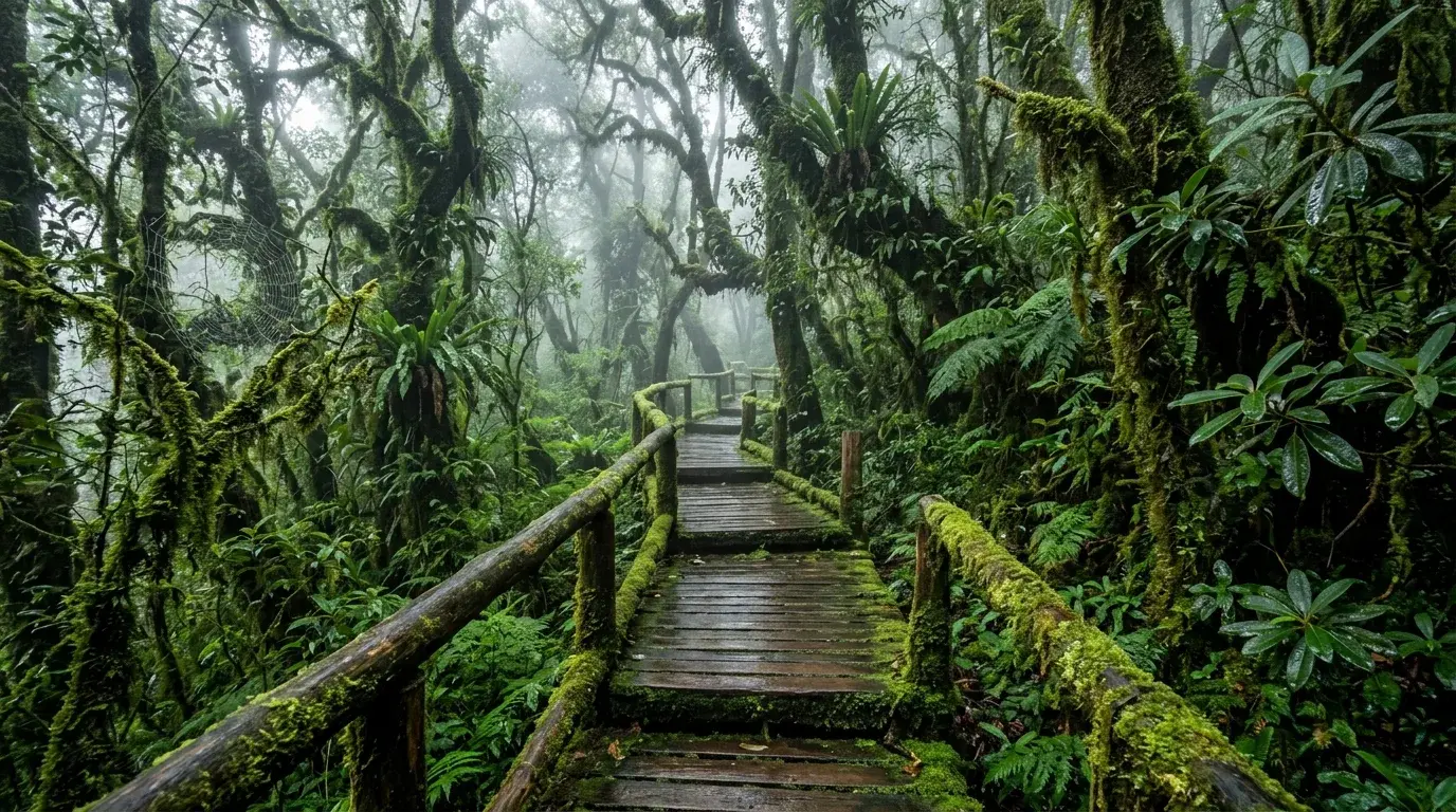 Cloud Forest Trail with Mosses and Ferns at Doi Inthanon, Chiang Mai, Thailand