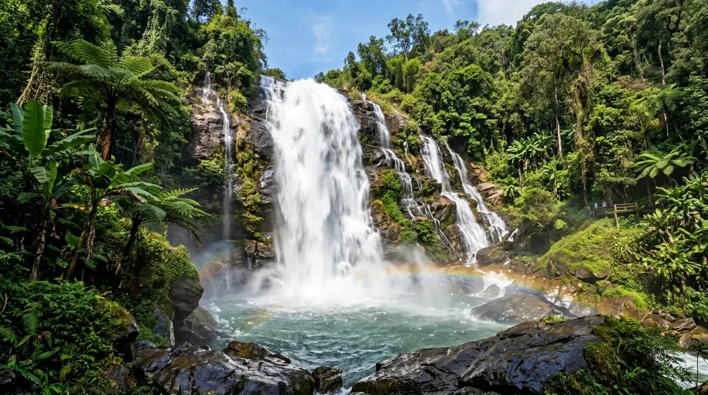 Wachirathan Waterfall in Jungle Setting at Doi Inthanon, Chiang Mai, Thailand