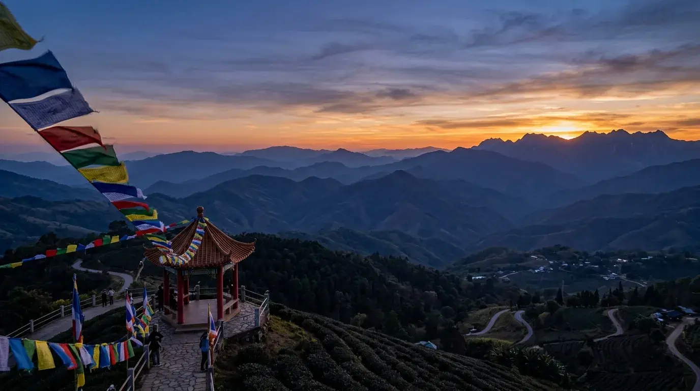 Sunset Over the Burmese Border Mountains in Doi Mae Salong, Chiang Rai, Thailand