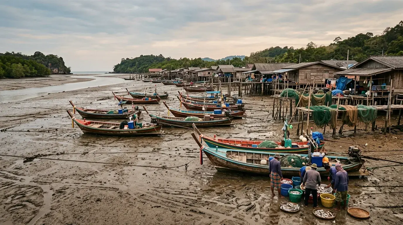 Fishing Village at Low Tide in Don Sak, Surat Thani, Thailand