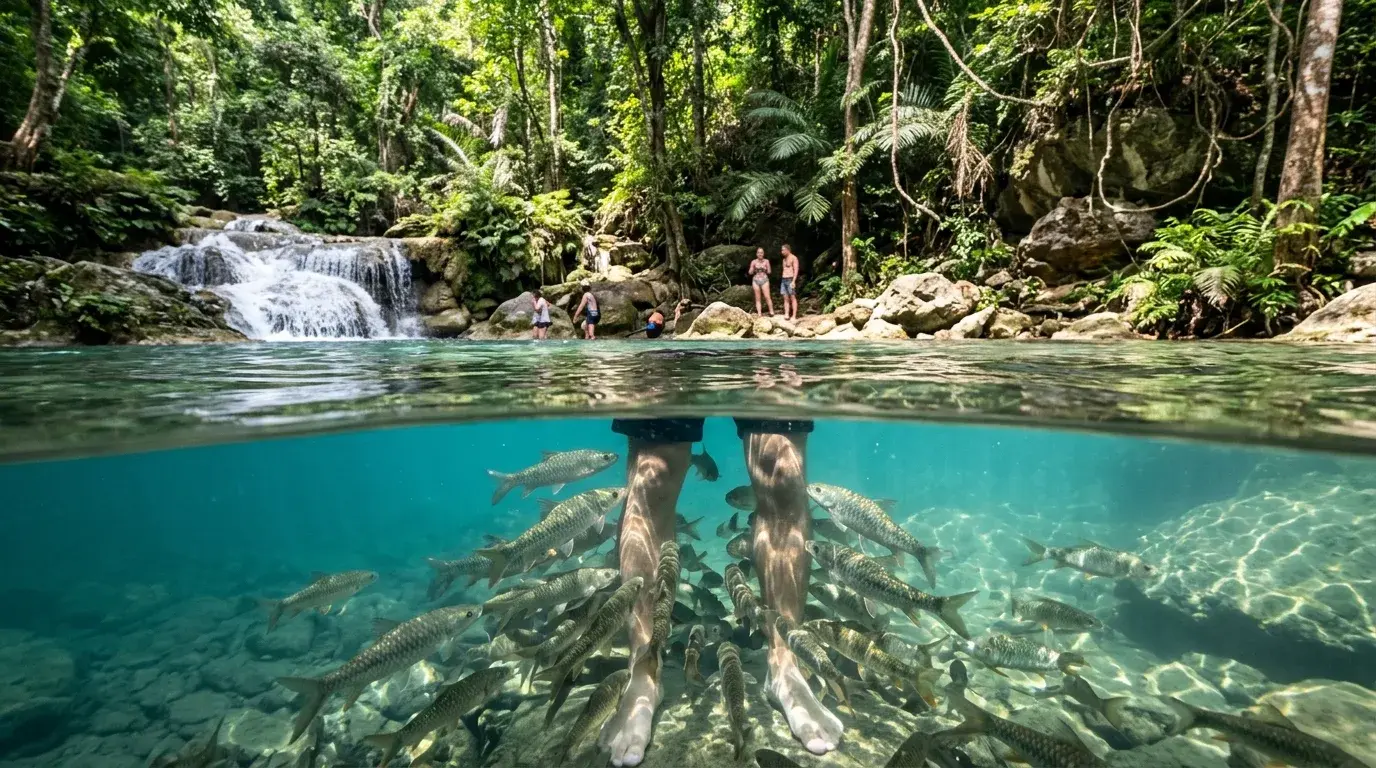Fish at the Lower Pools at Erawan, Kanchanaburi, Thailand