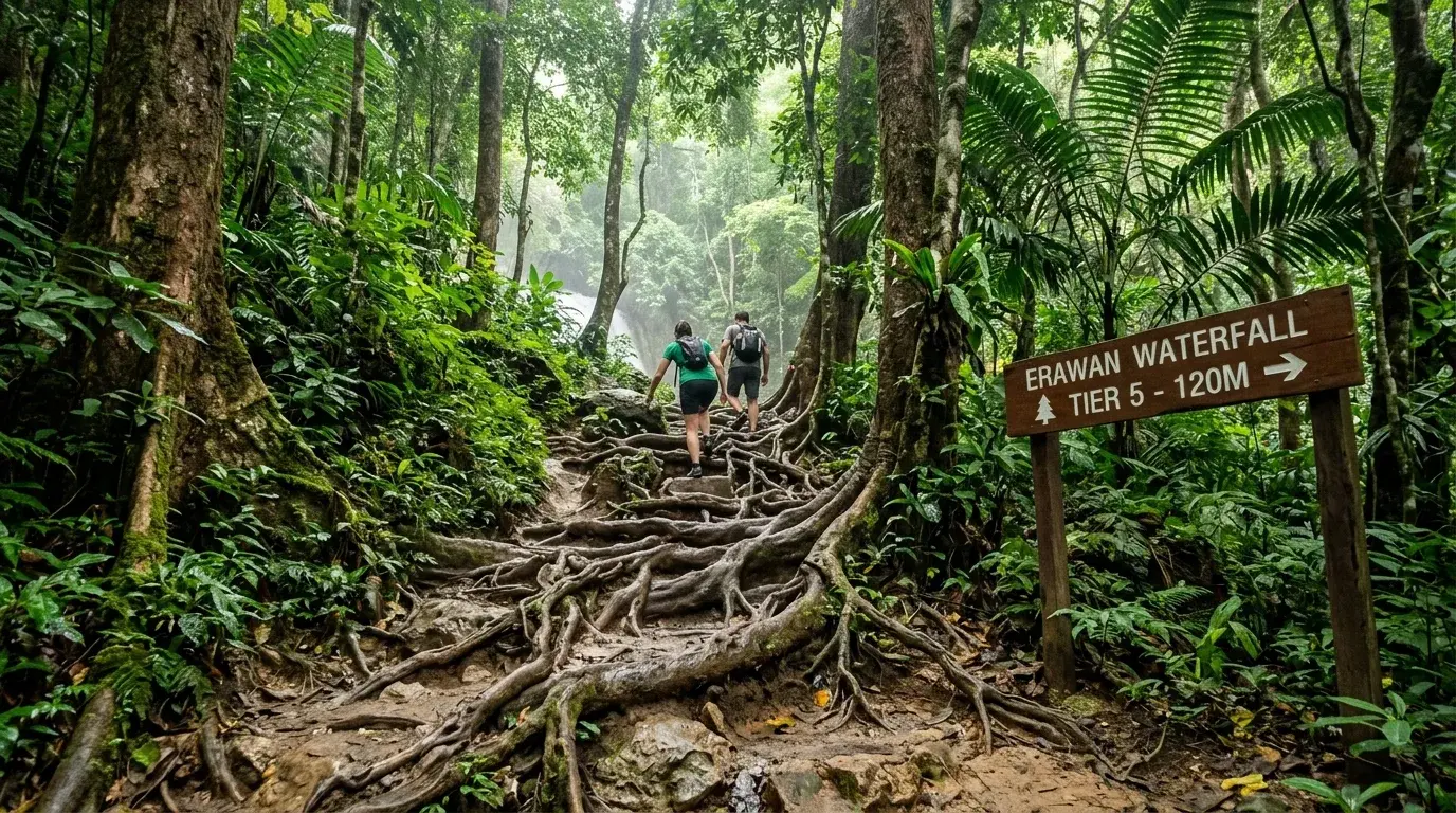 Jungle Trail Between Tiers at Erawan, Kanchanaburi, Thailand