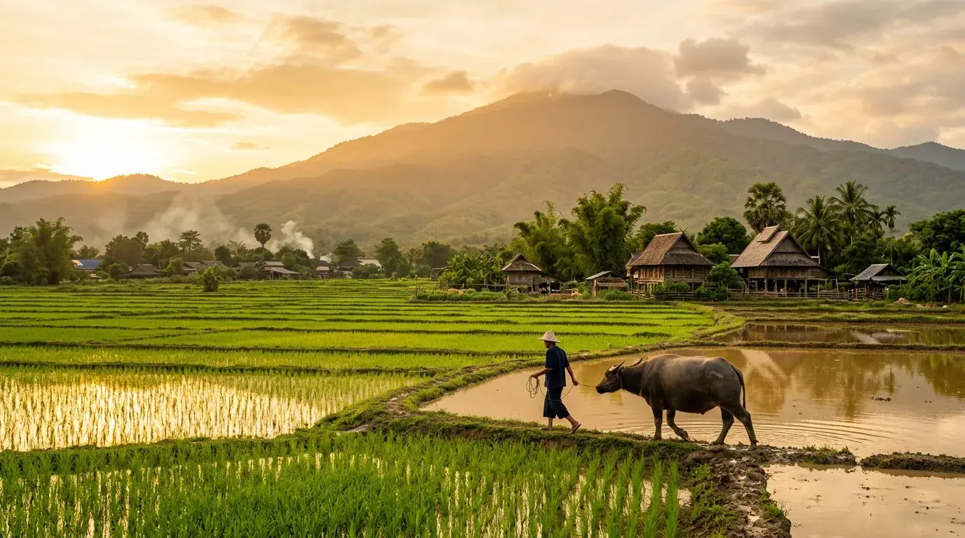 Rice Fields Behind the Craft Village in Hang Dong, Chiang Mai, Thailand