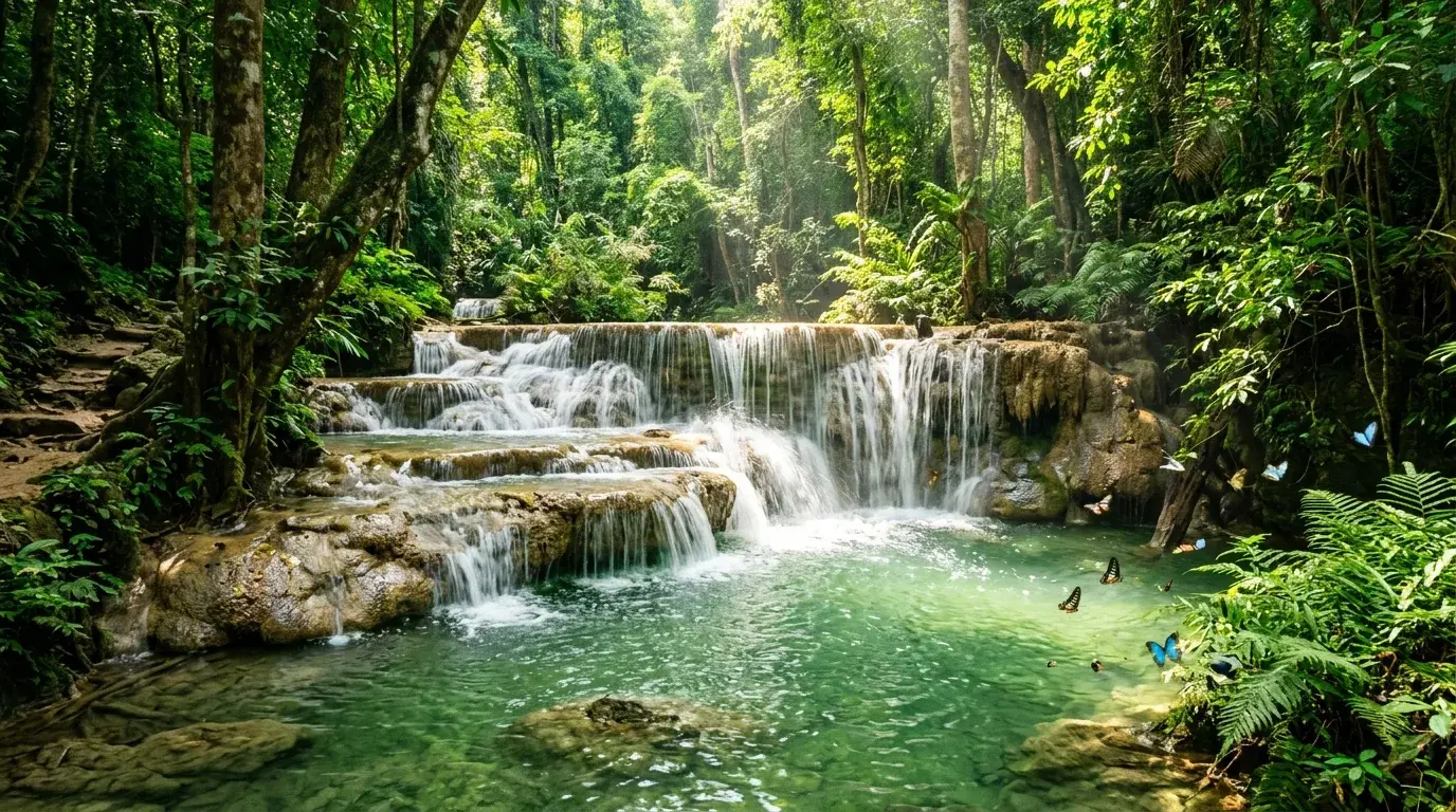 Erawan Waterfall Emerald Pools in Kanchanaburi, Kanchanaburi, Thailand