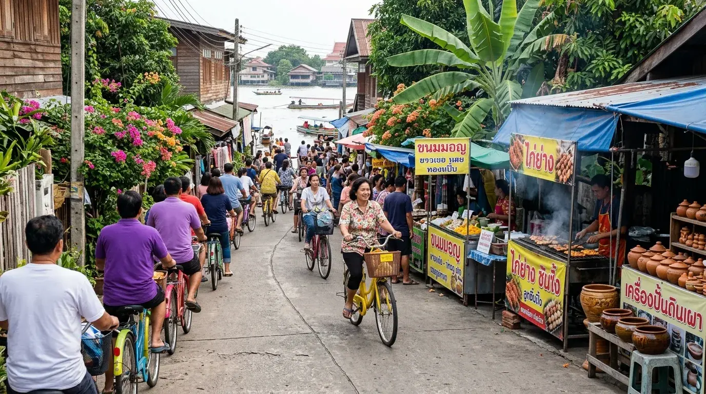 Weekend Market Bike Path in Koh Kret, Nonthaburi, Thailand