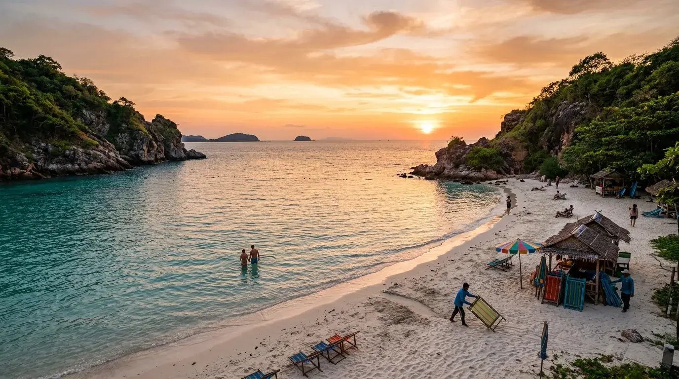 Quiet Western Beach at Sunset in Koh Lan, Chonburi, Thailand