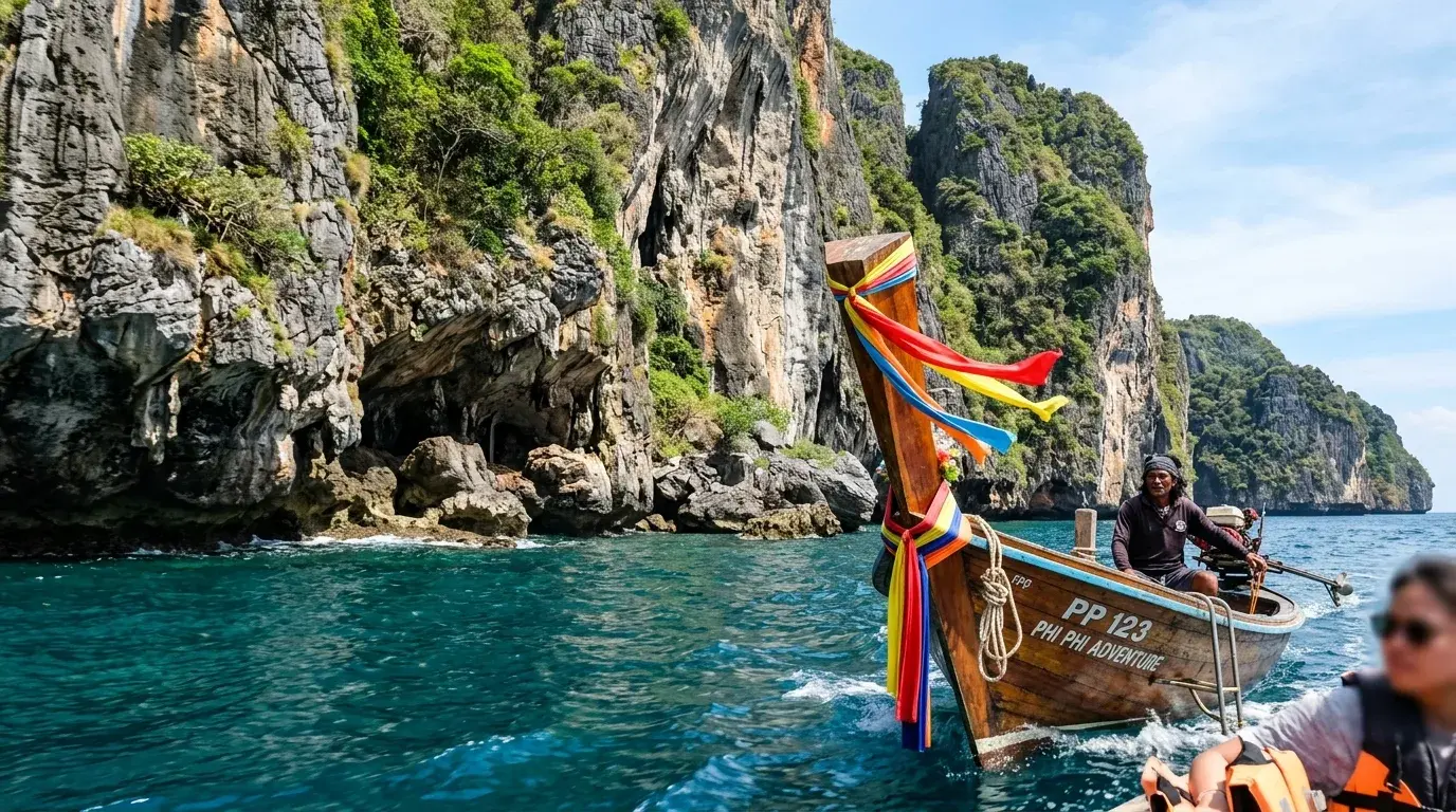 Limestone Cliff Longtail Boat Tour in Koh Phi Phi, Krabi, Thailand