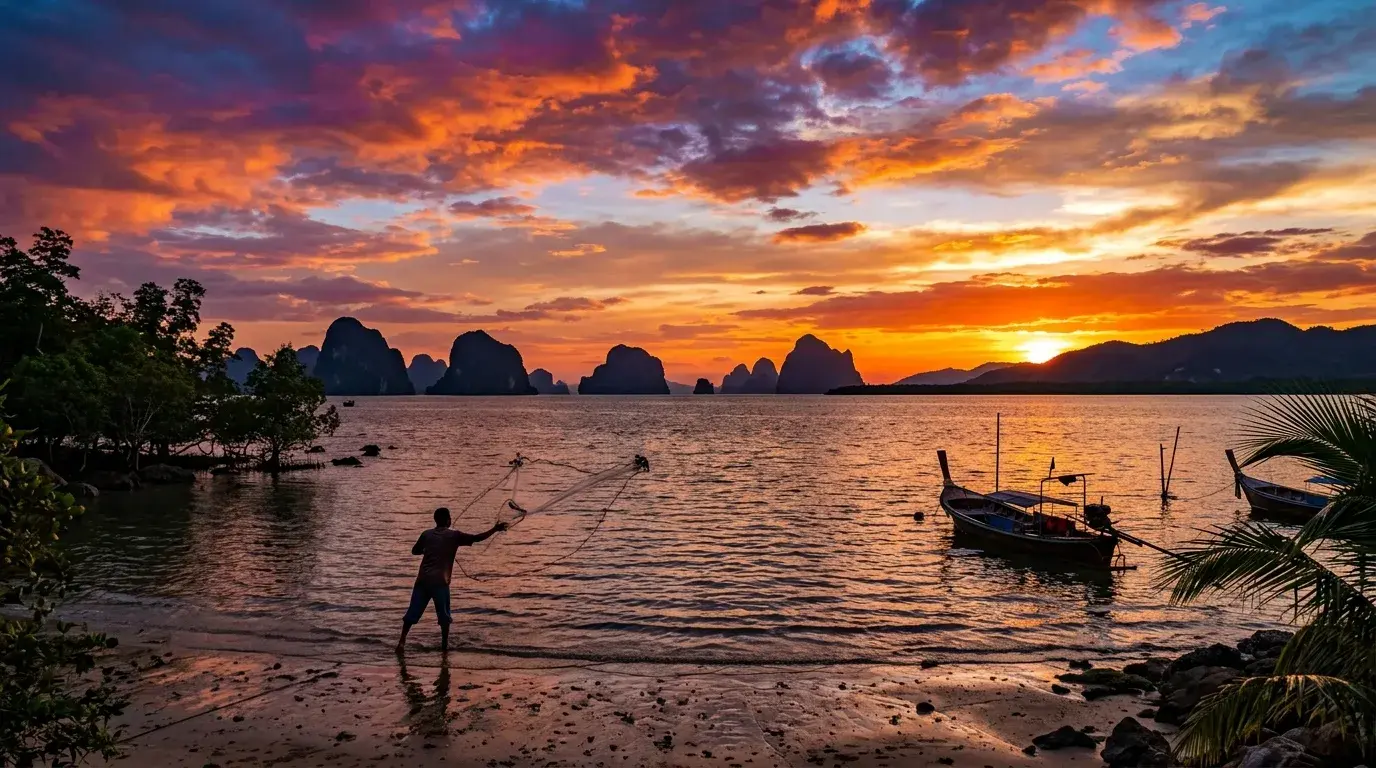 Phang Nga Bay Sunset from the West Coast in Koh Yao Yai, Phang Nga, Thailand