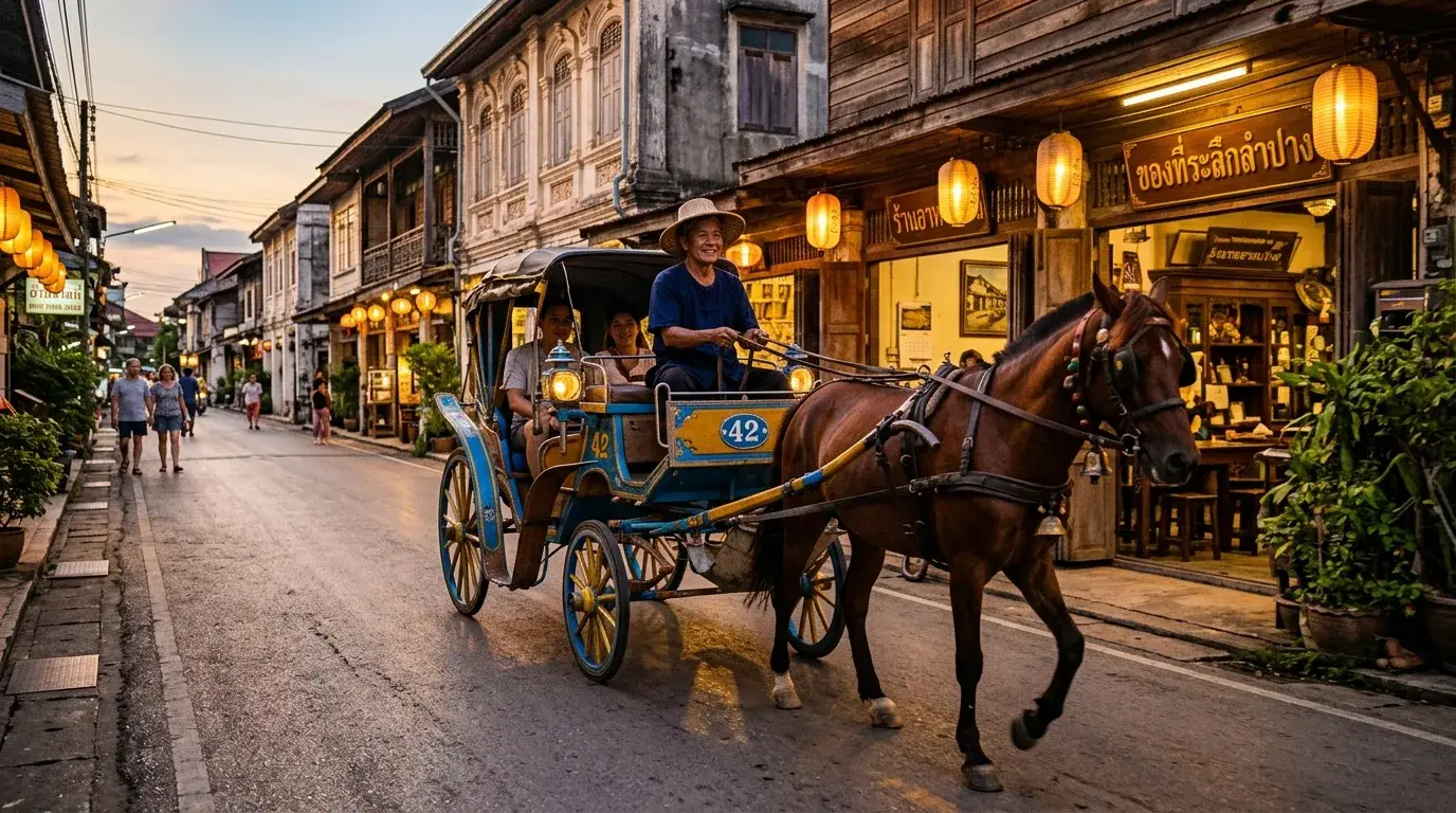 Horse-Drawn Carriages in Lampang City in Lampang, Lampang, Thailand