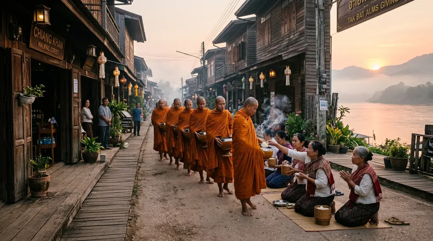 Chiang Khan Morning Alms in Loei, Loei, Thailand