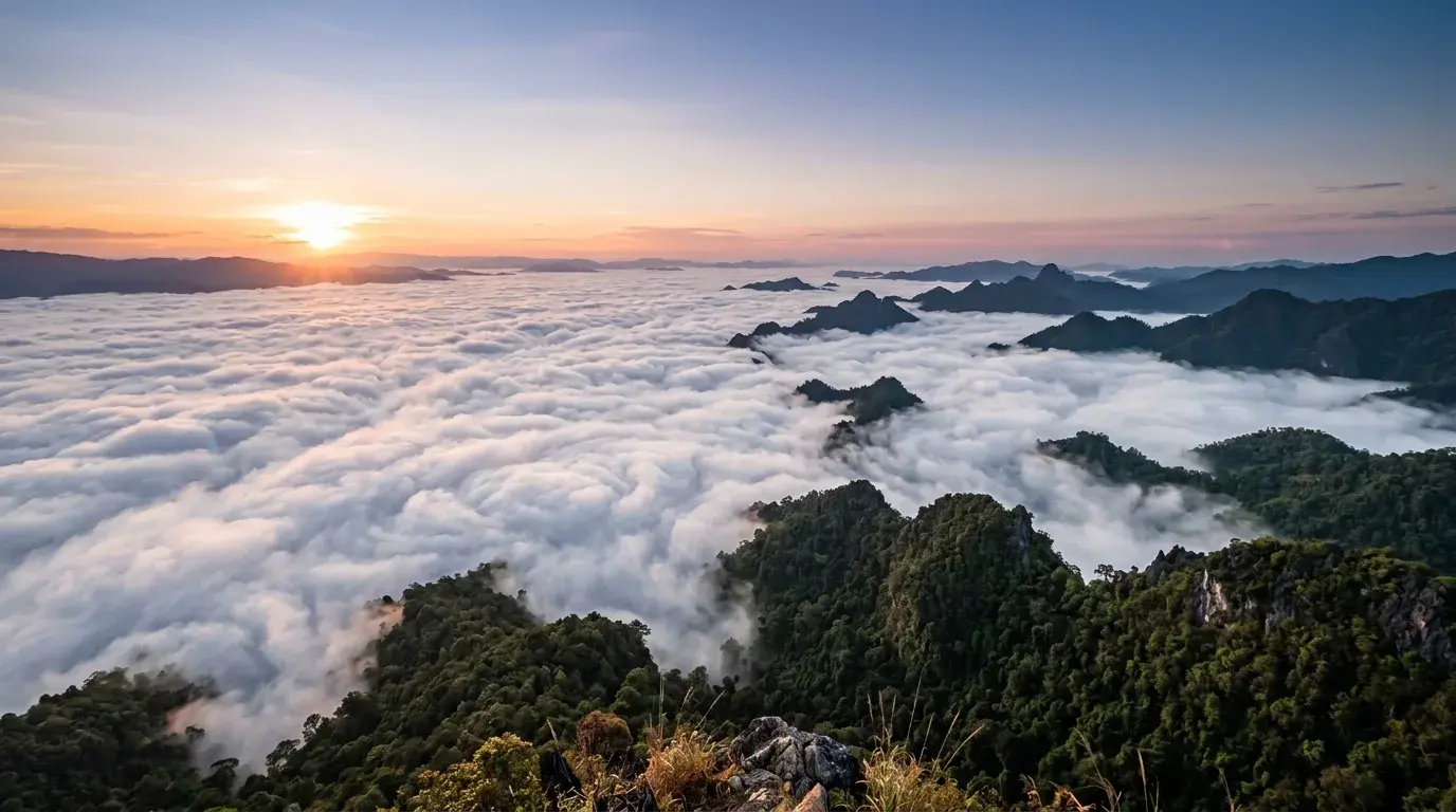 Sea of Fog from a Mountain Viewpoint in Mae Hong Son, Mae Hong Son, Thailand