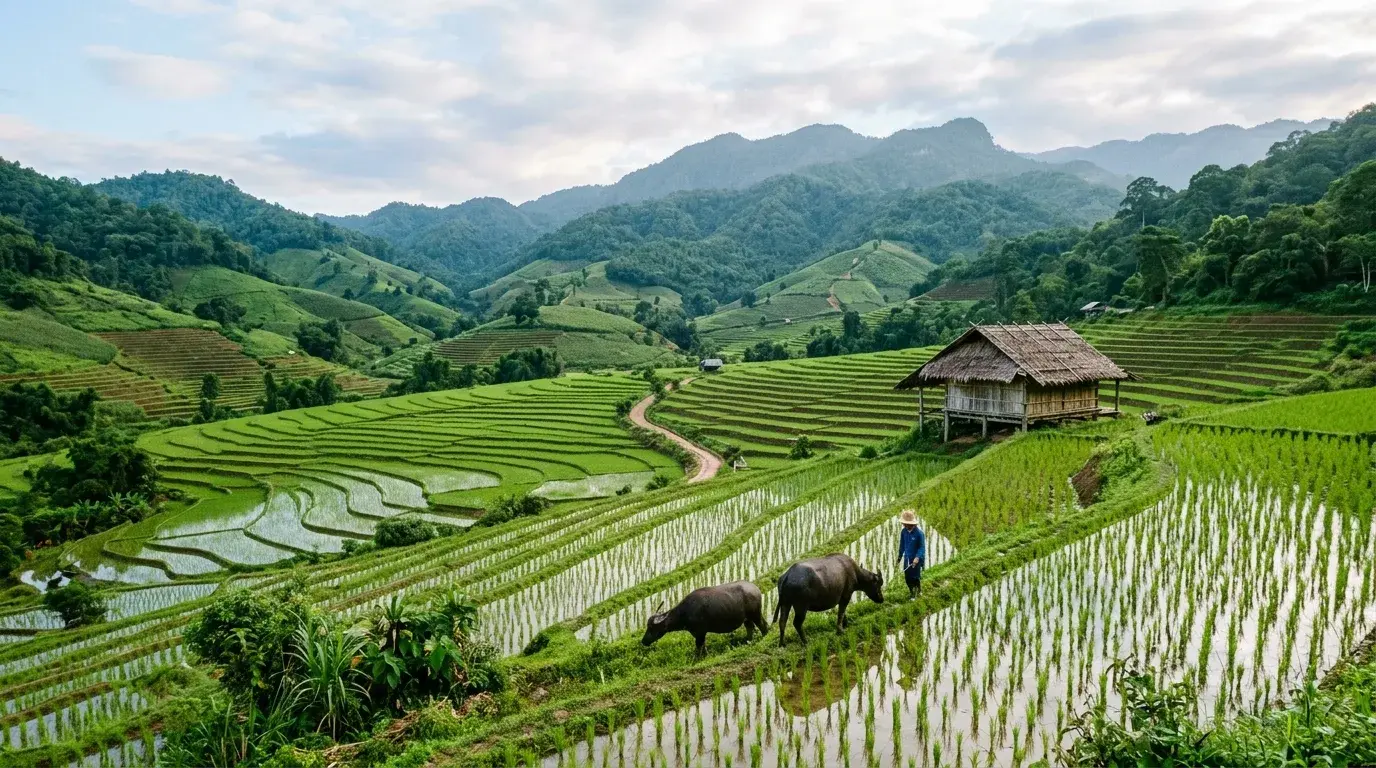 Rice Terraces in the Valley in Mae Rim, Chiang Mai, Thailand