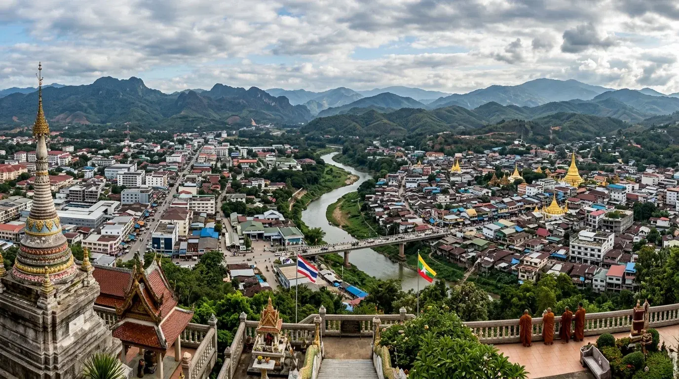 Hillside View Over Two Countries in Mae Sai, Chiang Rai, Thailand