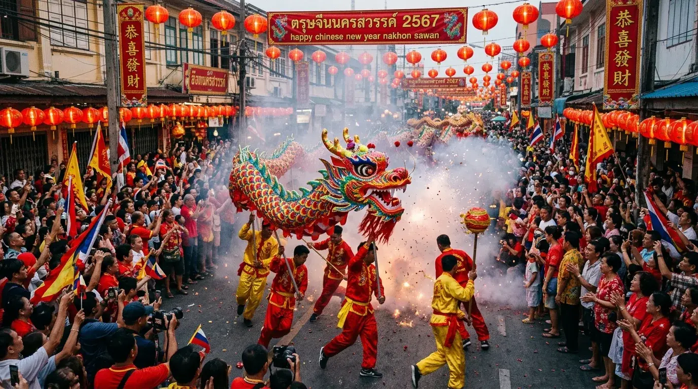 Chinese New Year Dragon Parade in Nakhon Sawan, Nakhon Sawan, Thailand