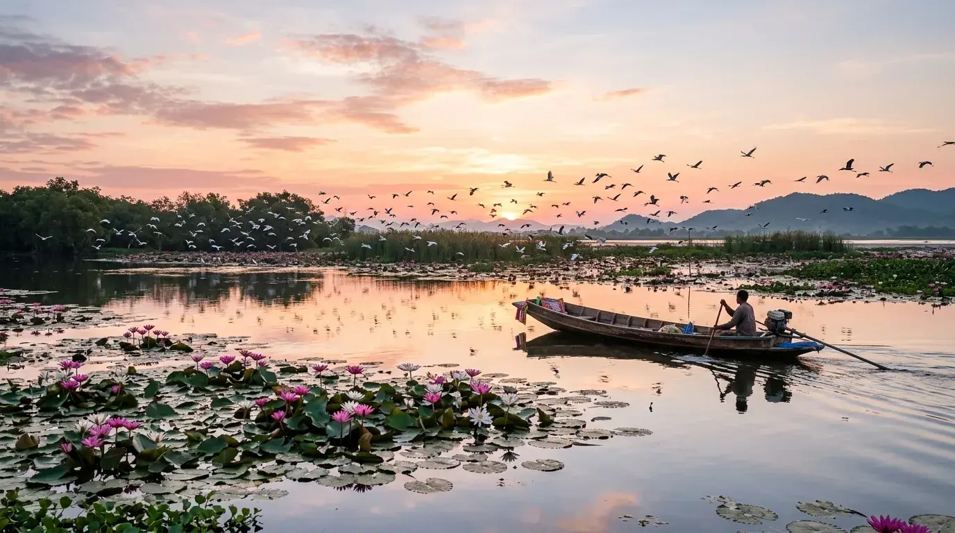 Bueng Boraphet Lake at Sunrise in Nakhon Sawan, Nakhon Sawan, Thailand