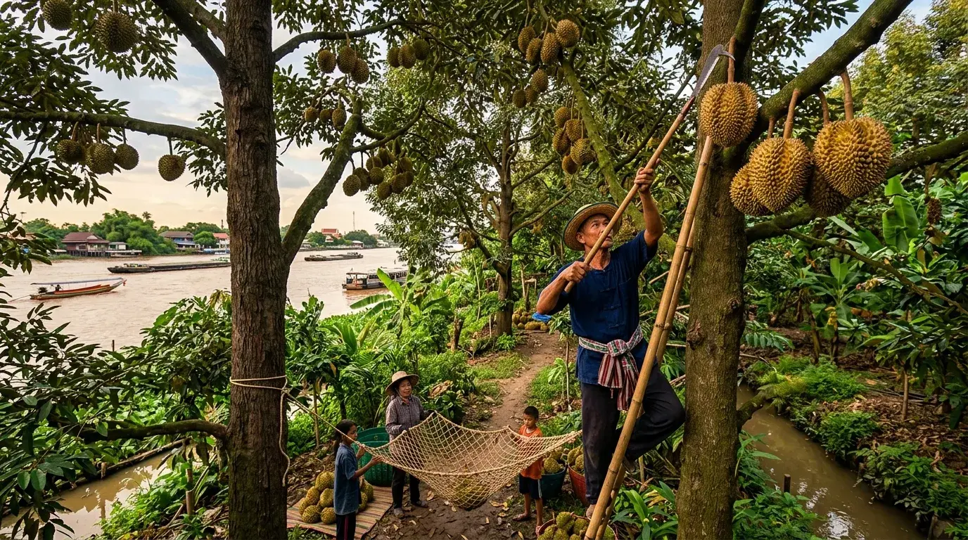 Durian Orchards Along the River in Nonthaburi, Nonthaburi, Thailand