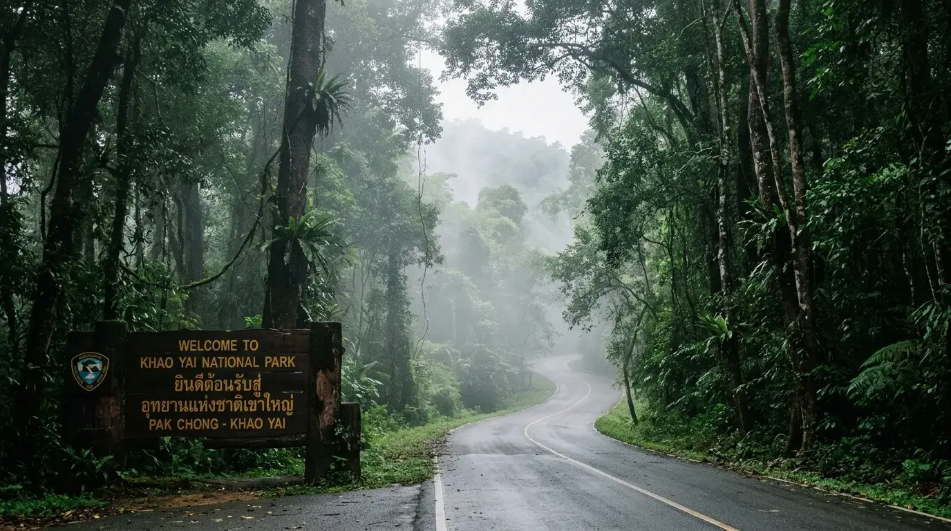 Misty Road Through Khao Yai Foothills in Pak Chong, Nakhon Ratchasima, Thailand