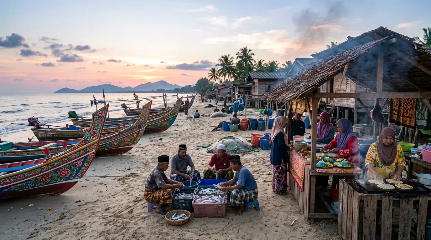 Pattani Fishing Village at Dawn in Pattani, Pattani, Thailand