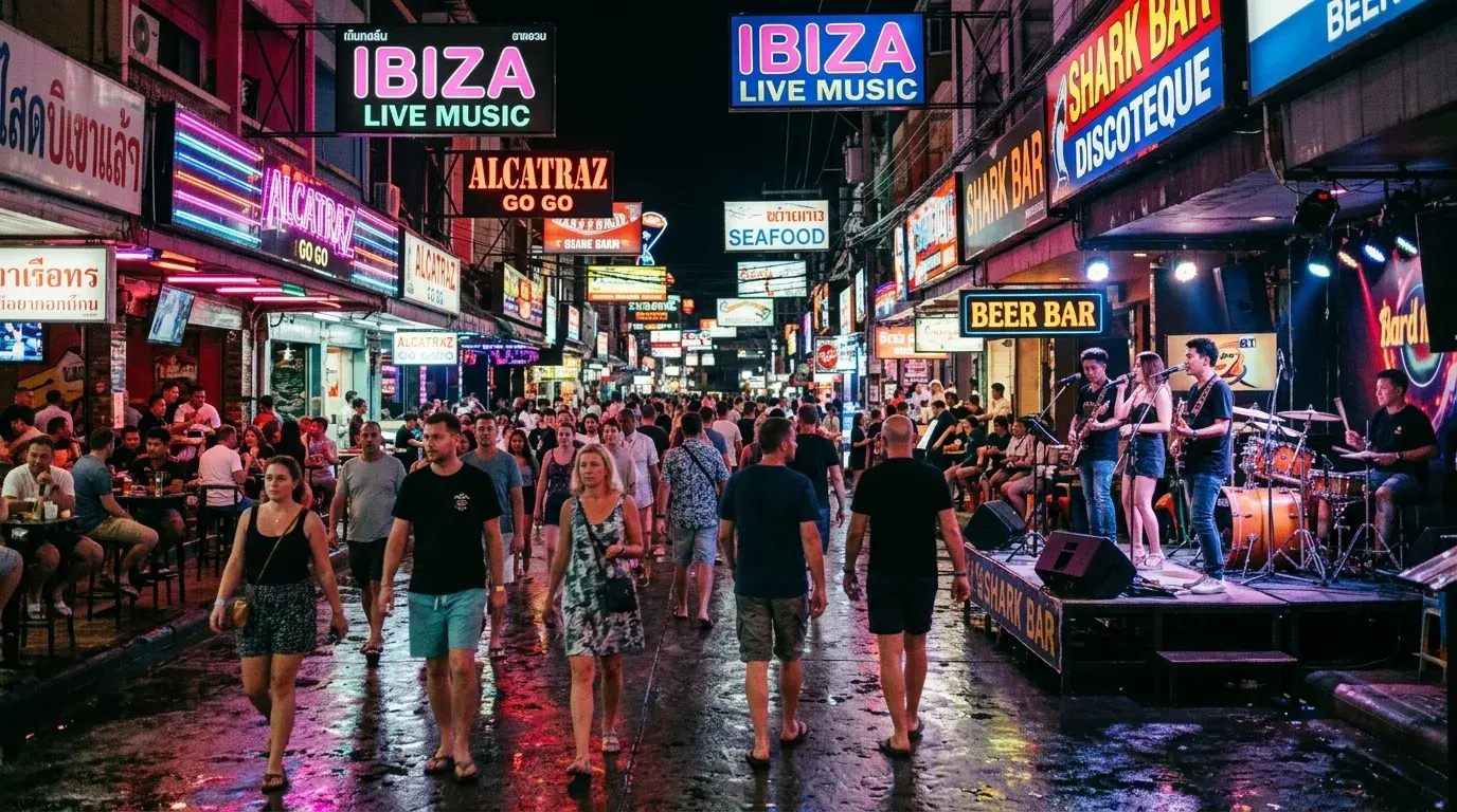 Walking Street Neon at Night in Pattaya, Chonburi, Thailand