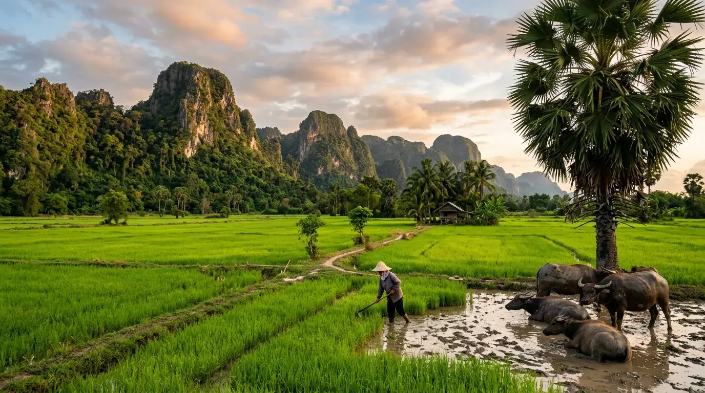 Quiet Southern Rice Paddy Landscape in Phatthalung, Phatthalung, Thailand