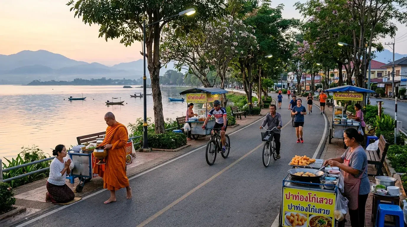Lakeside Morning Promenade in Phayao, Phayao, Thailand