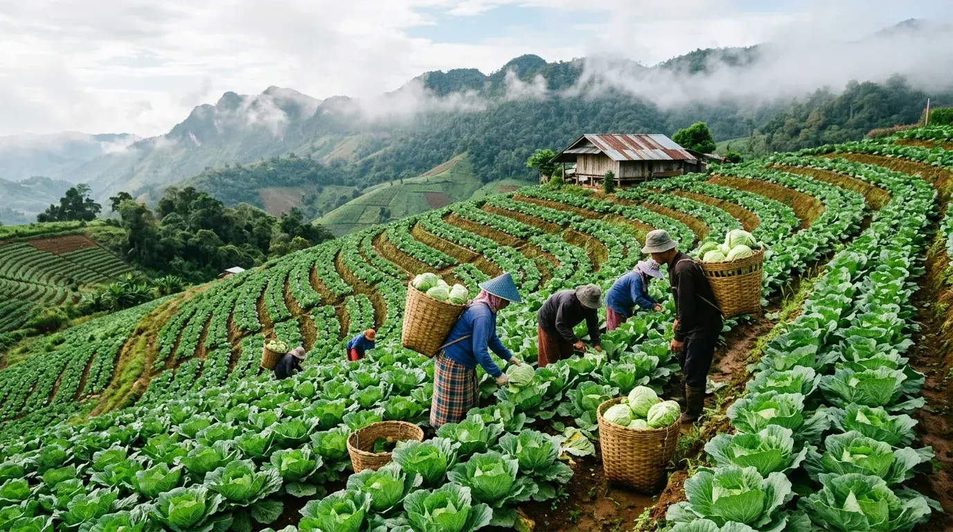 Cabbage Fields on Mountain Slopes in Phetchabun, Phetchabun, Thailand
