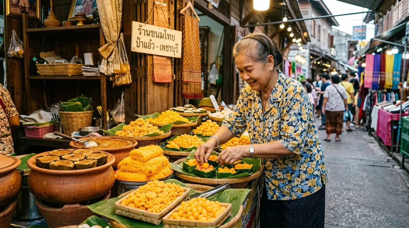 Phetchaburi Sweets and Dessert Market in Phetchaburi, Phetchaburi, Thailand
