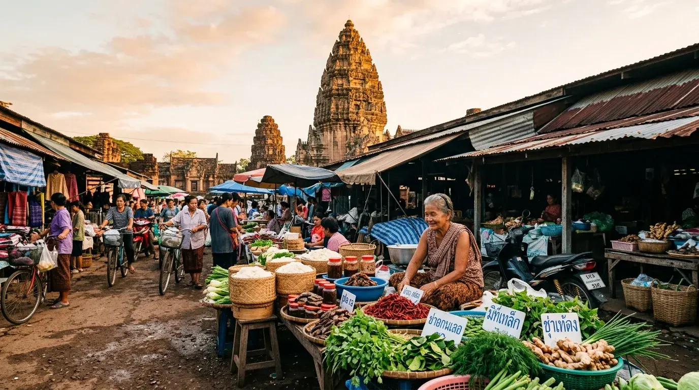 Isan Village Market Near the Ruins in Phimai, Nakhon Ratchasima, Thailand