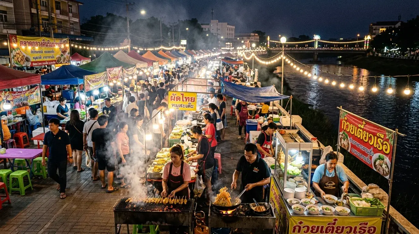 Night Market Along the River Walk in Phitsanulok, Phitsanulok, Thailand
