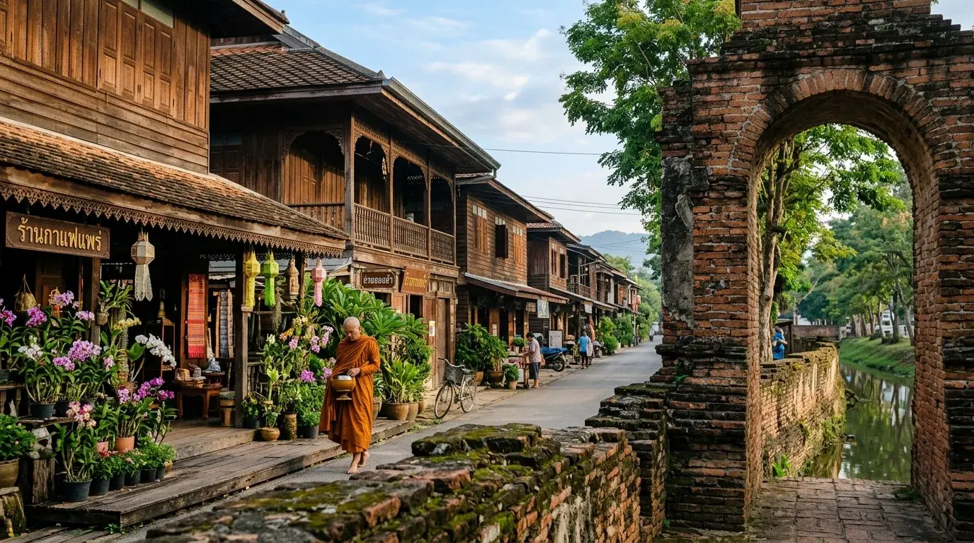 Ancient City Walls and Quiet Streets in Phrae, Phrae, Thailand