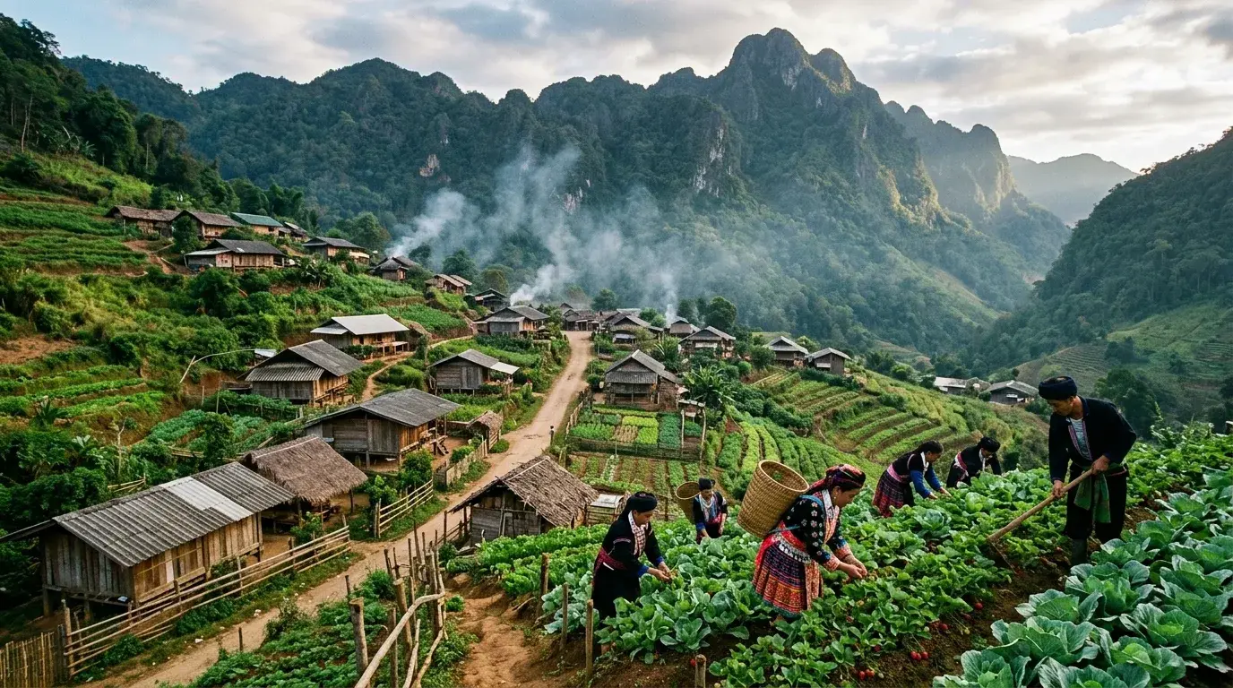 Hmong Highland Village Below the Peak at Phu Chi Fa, Chiang Rai, Thailand