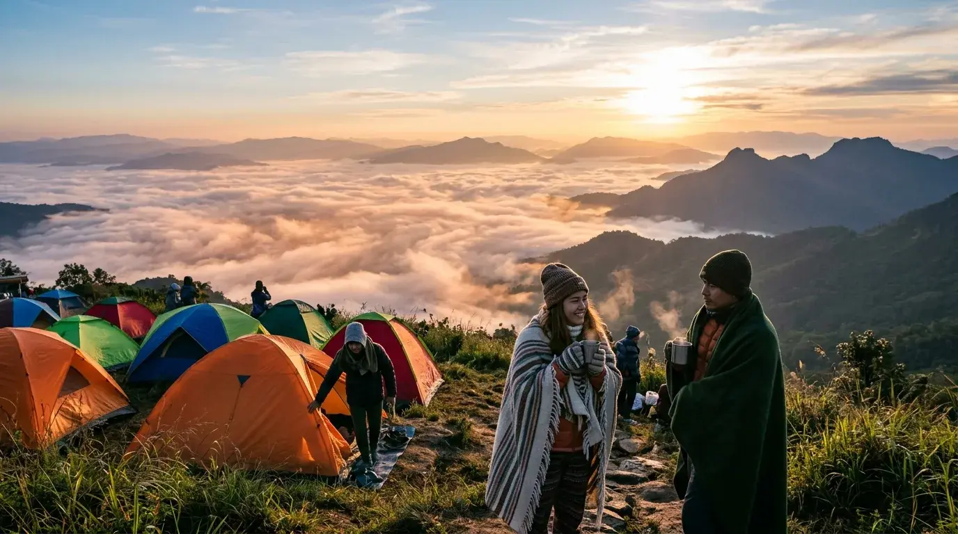 Sea of Mist Sunrise from Camping Spot at Phu Thap Boek, Phetchabun, Thailand