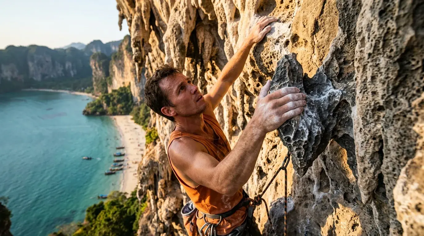 Rock Climbing on the Karst Walls in Railay, Krabi, Thailand